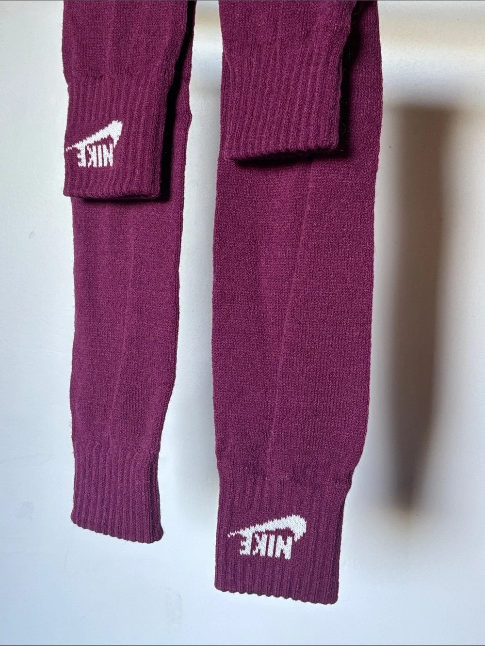 Rare Vintage Nike Block Logo Chunky Ribbed Knit Leg Warmers in Plum